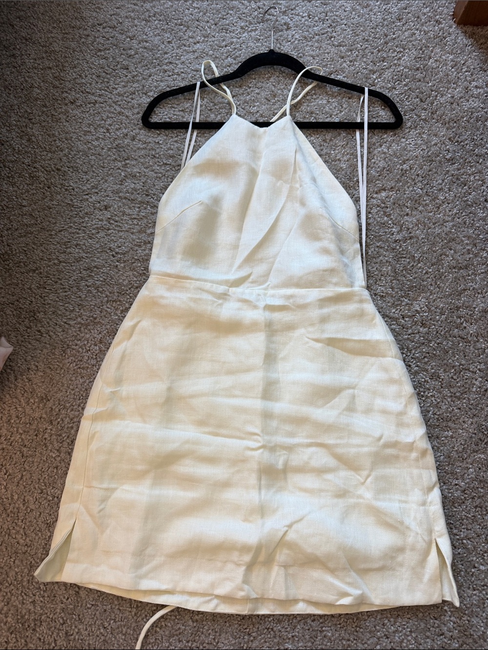 Butter Yellow linen  Halter backless  Mini Dress
